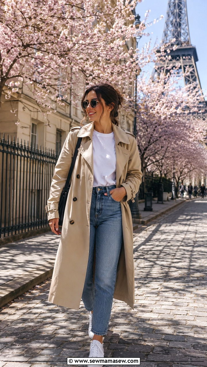 Trench Coat and Straight Leg Jeans Outfit - 20 Spring Europe packing outfits