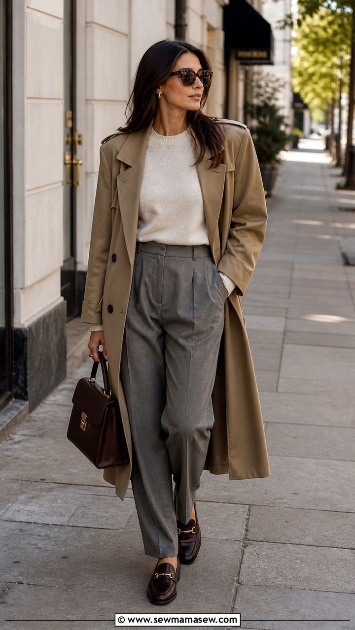 Trench Coat and Tailored Trousers Spring 2026 - 40 spring outfits 2026