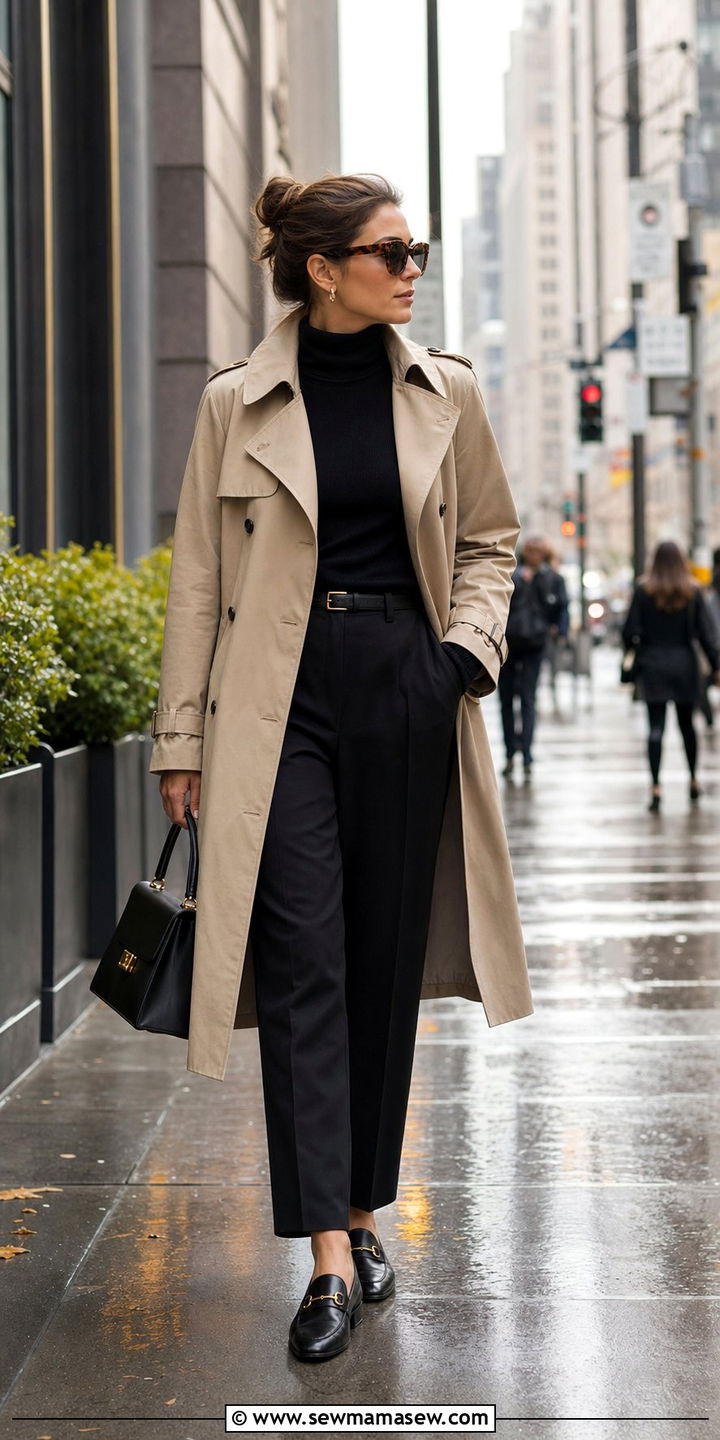 Trench Coat and Turtleneck Outfit - 25 Stealth wealth outfit ideas for women over 40