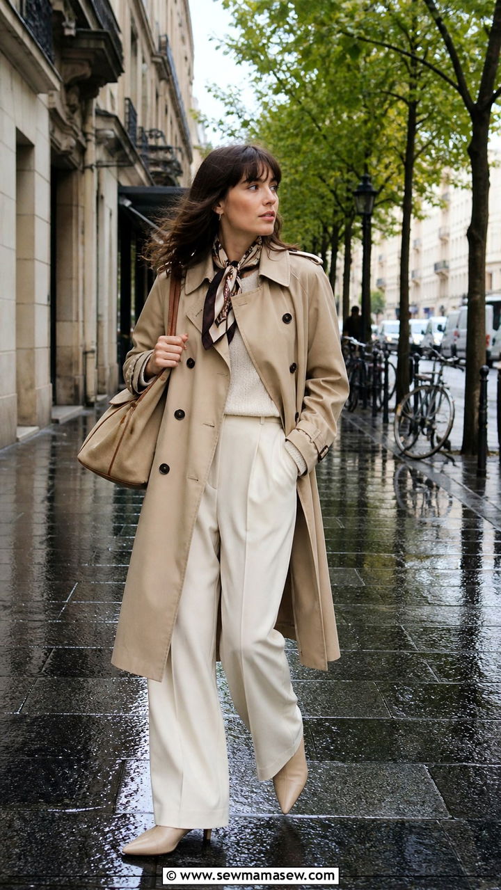 Trench Coat and Wide Leg Pants Travel Outfit - 40 what to wear for travel