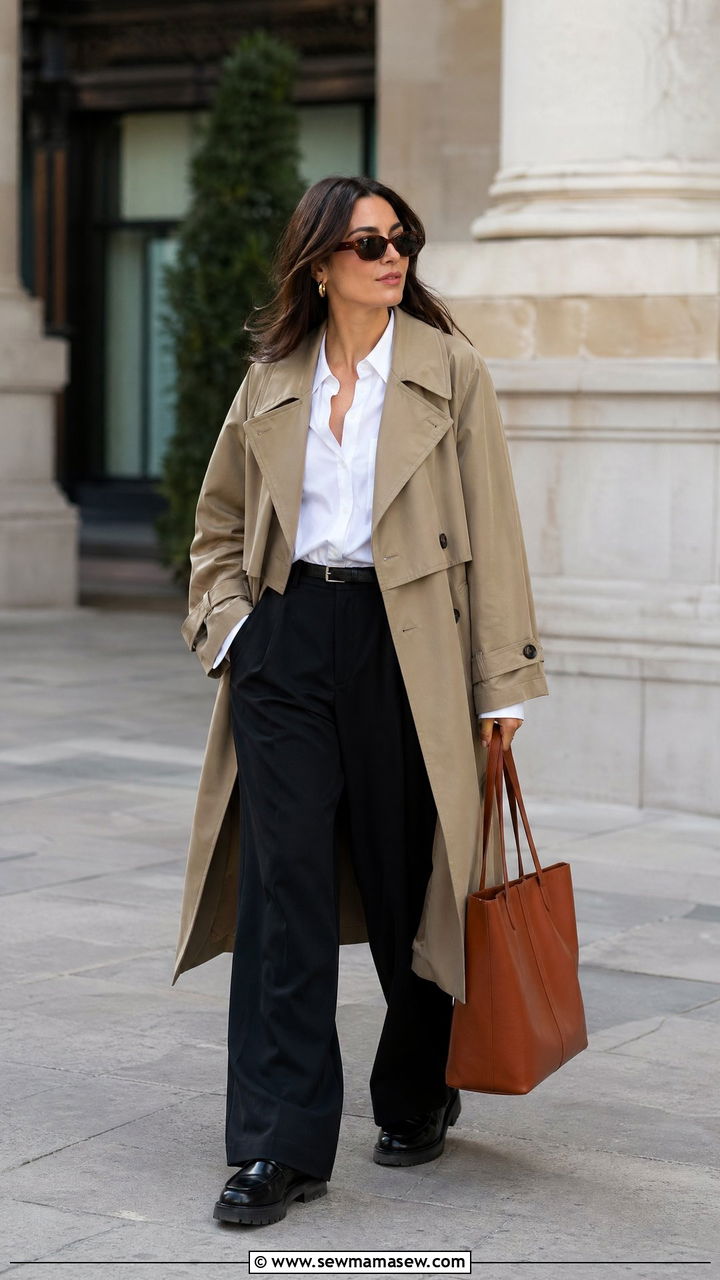 Trench Coat and Wide Leg Trousers Outfit - 35 Downtown girl outfit ideas