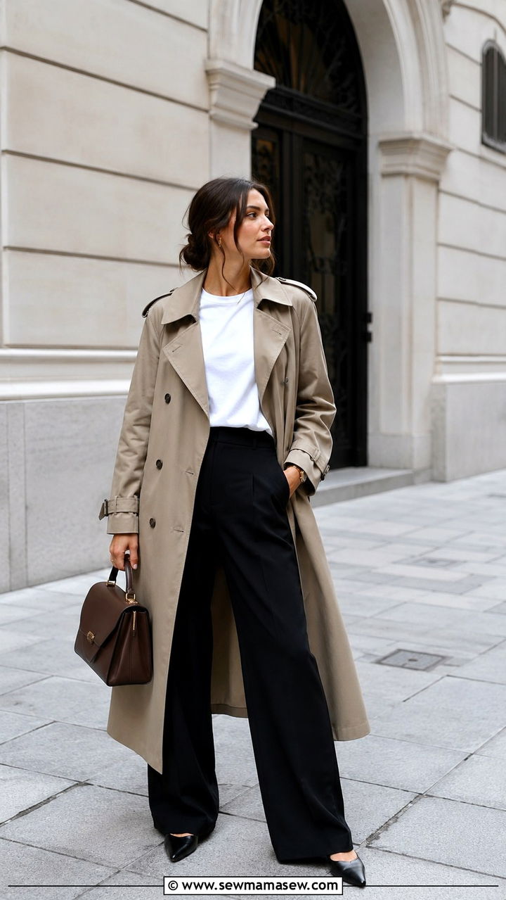 Trench Coat and Wide Leg Trousers Photographer Outfit - 25 Photographer outfit ideas