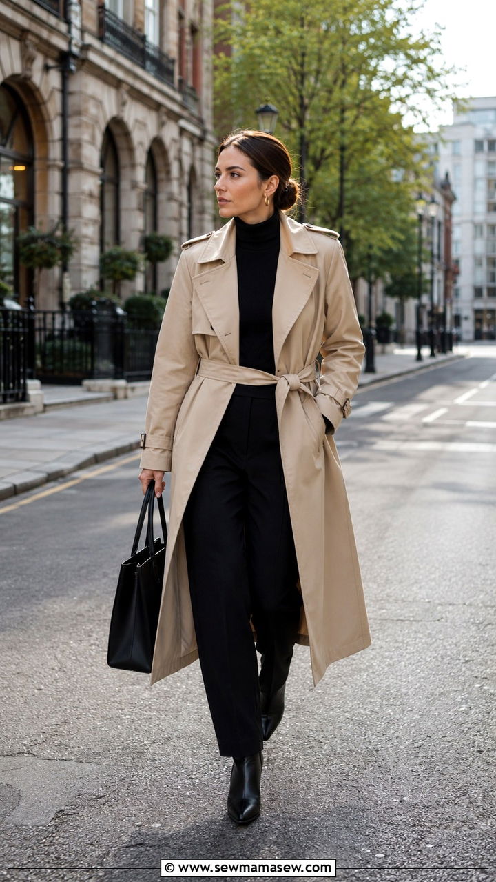 Trench Coat over All Black Work Outfit Tuesday - 25 Work outfit ideas for Tuesday