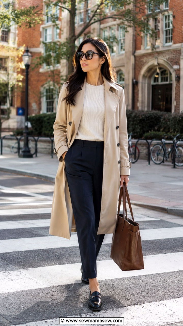 Trench Coat over Dress Pants MBA Commute Outfit - 30 MBA student outfit ideas