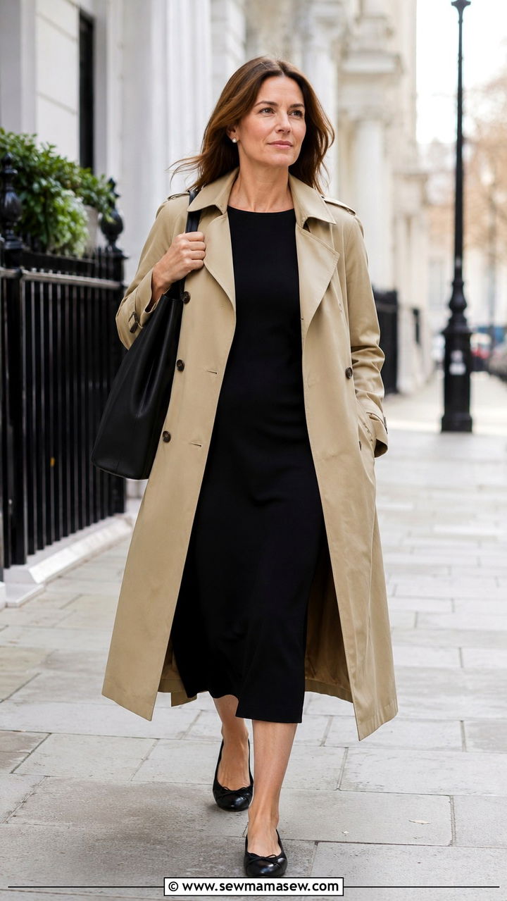 Trench Coat over Little Black Dress - 25 Outfit ideas for women over 40 elevated casual