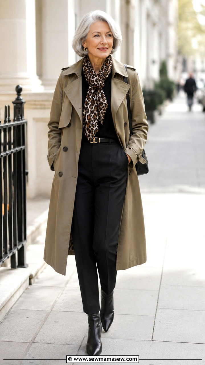 Trench Coat with All Black Base Layers - 25 Work outfits for women over 60