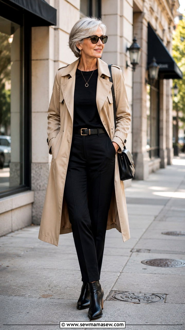 Trench Coat with Black Pants Outfit - 30 Trendy outfits for women over 50