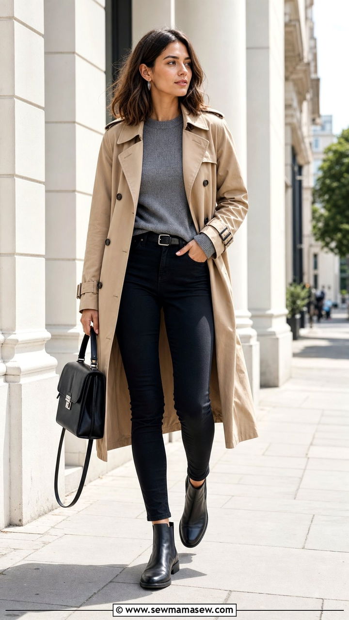 Trench Coat with Black Skinny Jeans and Chelsea Boots - 25 Skinny jeans outfit ideas with a trench coat