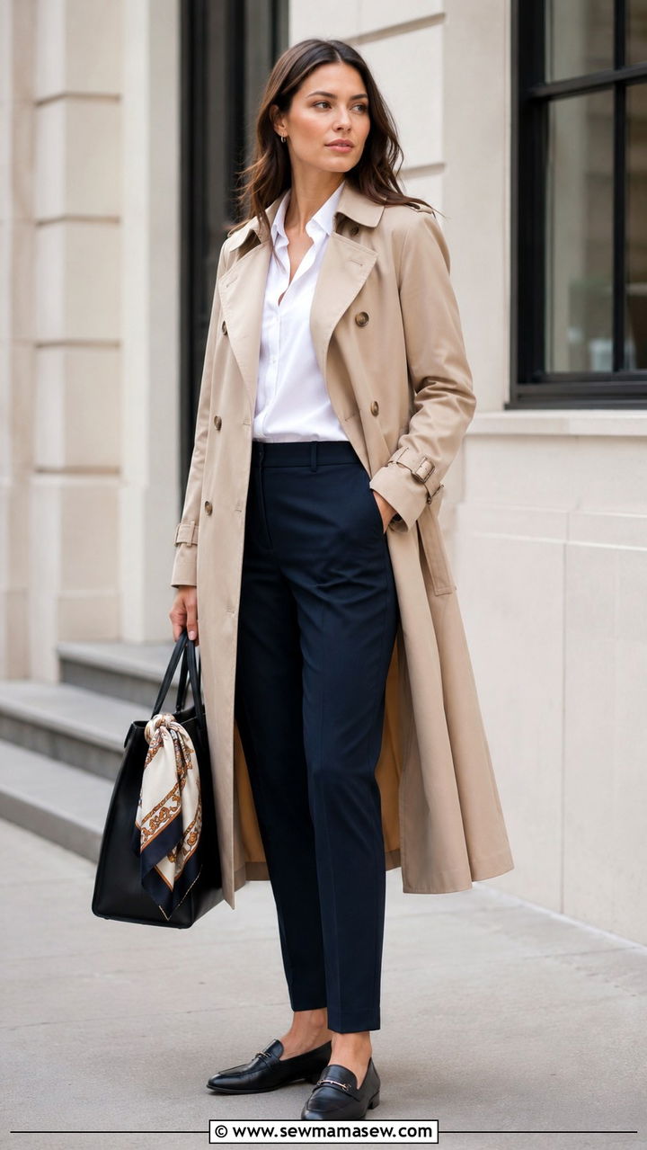 Trench Coat with Button Down and Slacks - 25 Rich aunt outfit ideas
