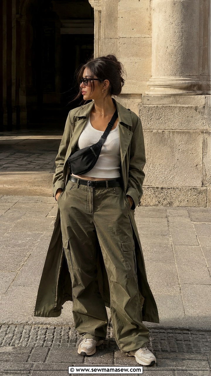 Trench Coat with Cargo Trousers and a Tank - 30 How to style a trench coat in summer