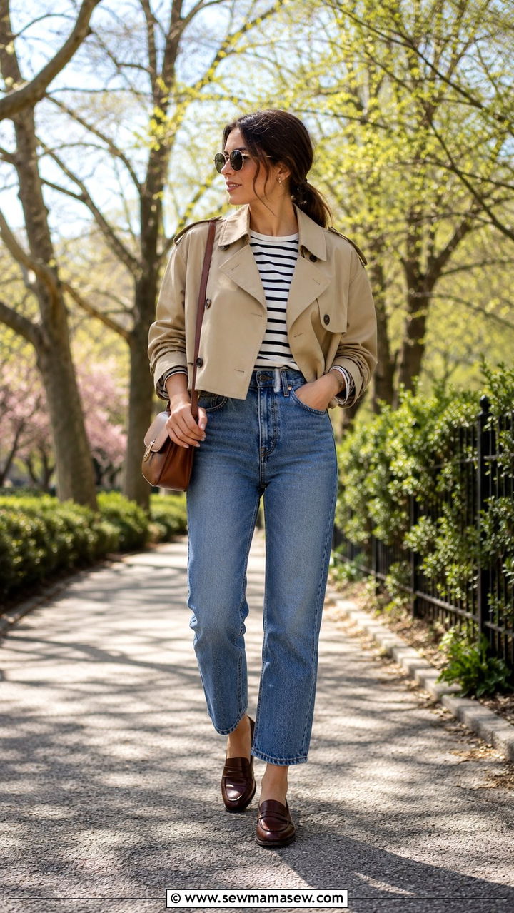 Trench Coat with Cropped Jeans and Loafers - 20 Petite plus size outfit ideas 20