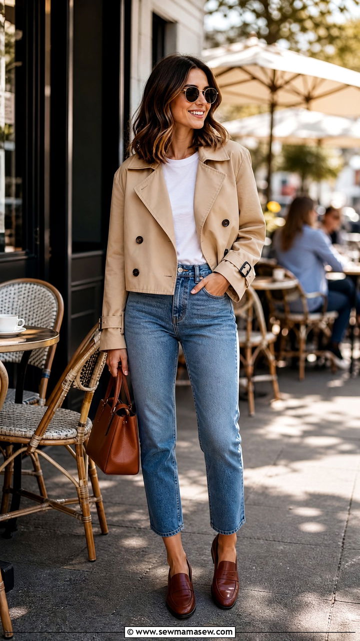 Trench Coat with Cropped Jeans and Loafers - 35 how to style trench coat