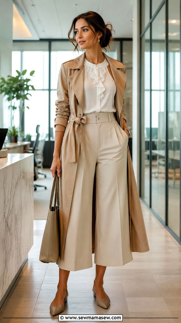 Trench Coat with Culottes and a Sleeveless Blouse - 30 How to style a trench coat in summer