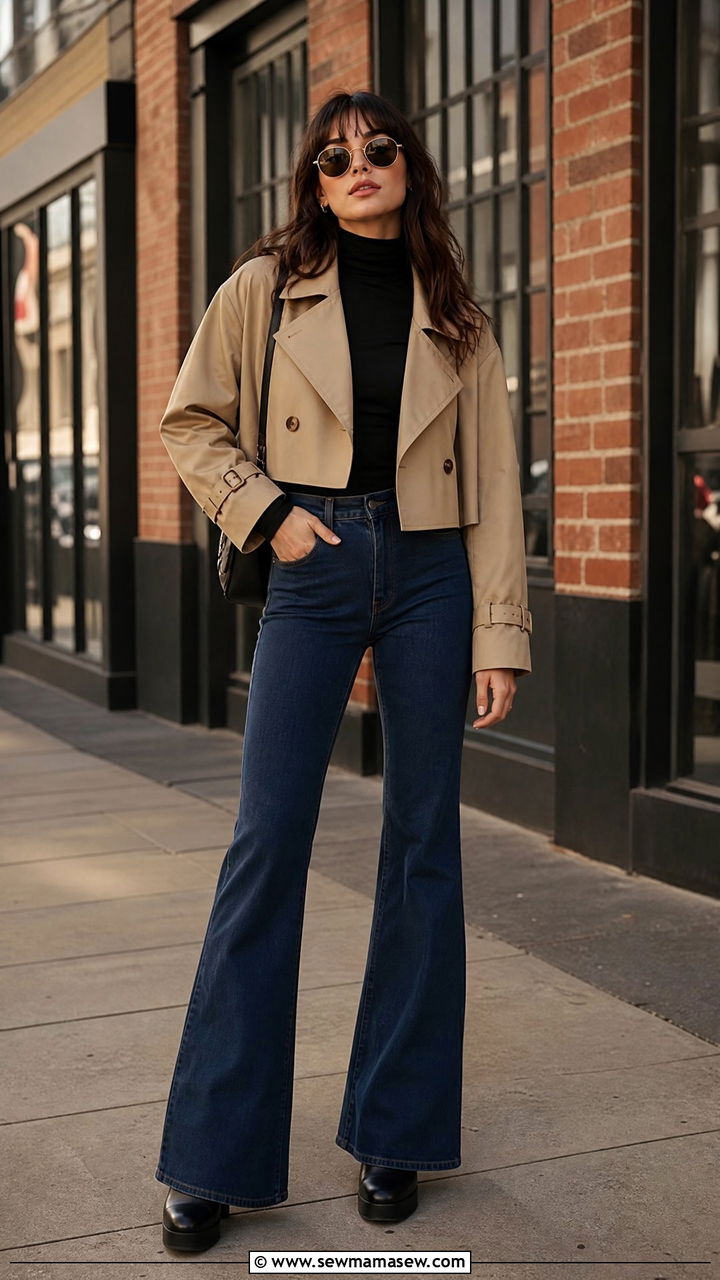 Trench Coat with Flare Jeans and Platform Boots - 35 how to style trench coat
