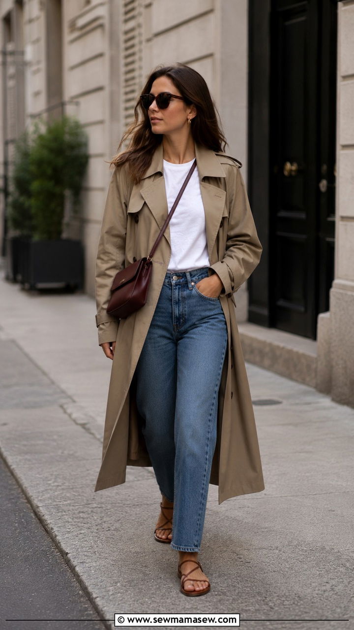 Trench Coat with Flat Sandals Spring Outfit - 20 spring outfits with flat sandals