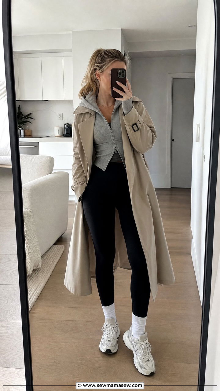 Trench Coat with Hoodie and Leggings - 35 how to style trench coat