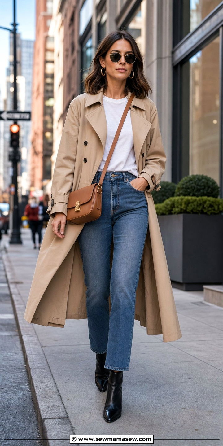 Trench Coat with Jeans and Ankle Boots Outfit - 25 Cross season outfit ideas