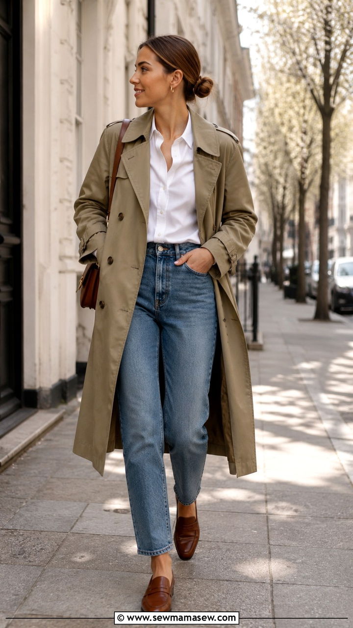 Trench Coat with Jeans and Loafers Outfit - 30 spring transition outfit ideas