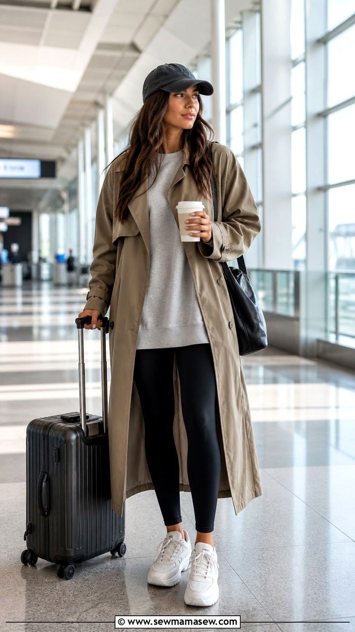 Trench Coat with Leggings and Sneakers Outfit - 40 trench coat outfit ideas