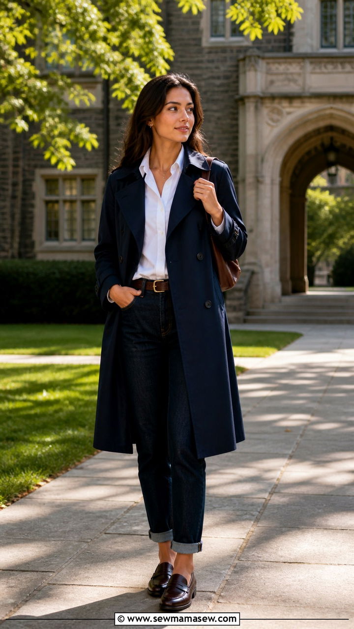 Trench Coat with Loafers and Cuffed Jeans Outfit - 40 trench coat outfit ideas