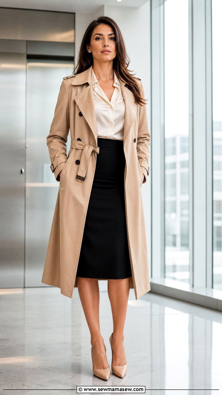 Trench Coat with Pencil Skirt and Pointed Toe Pumps - 35 how to style trench coat