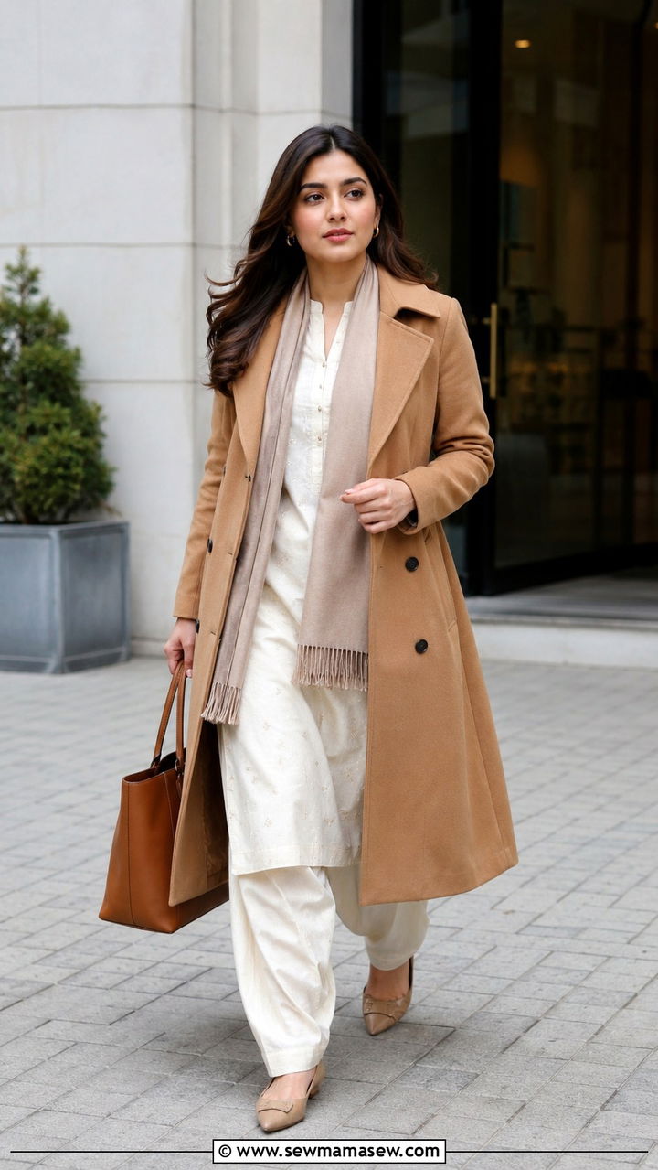 Trench Coat with Shalwar Kameez - 30 Karachi outfit ideas