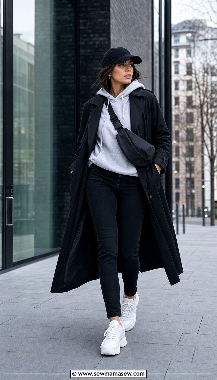 Trench Coat with Skinny Jeans and Hoodie Layering - 25 Skinny jeans outfit ideas with a trench coat