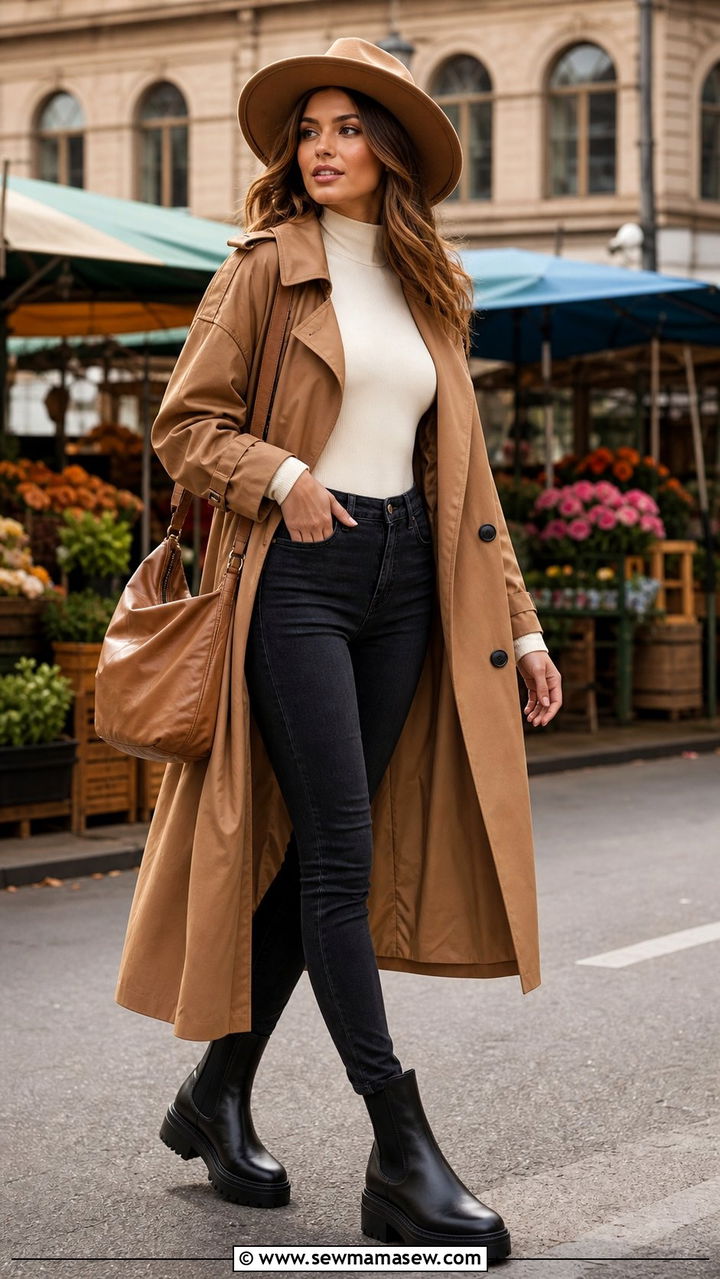 Trench Coat with Skinny Jeans and Platform Boots - 25 Skinny jeans outfit ideas with a trench coat
