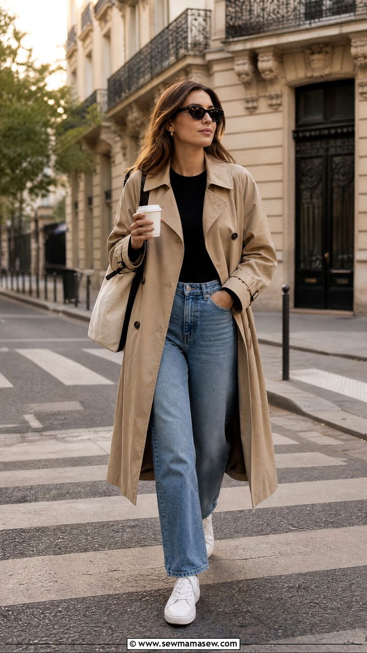 Trench Coat with Straight Leg Jeans Outfit - 30 coffee run outfit ideas
