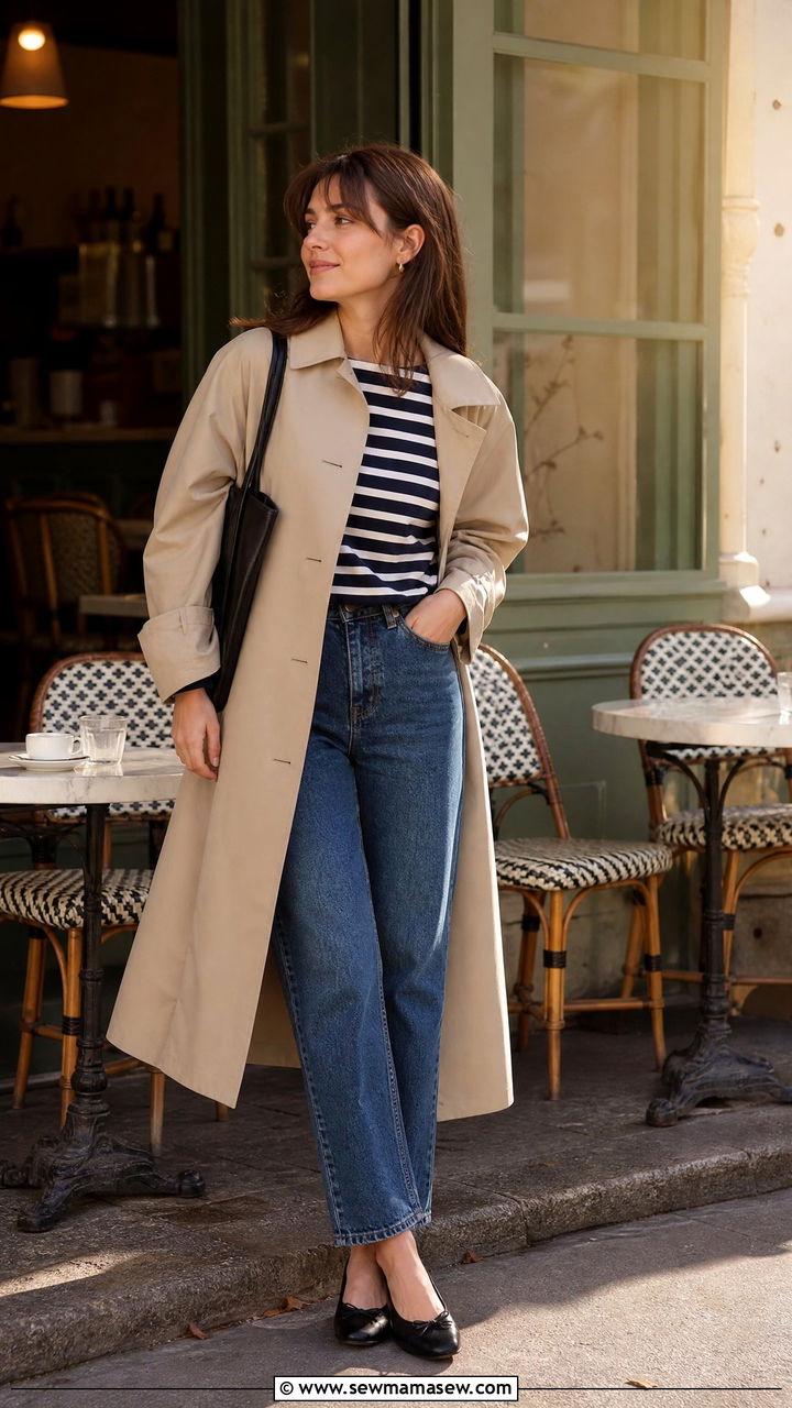 Trench Coat with Straight Leg Jeans and Ballet Flats - 35 how to style trench coat