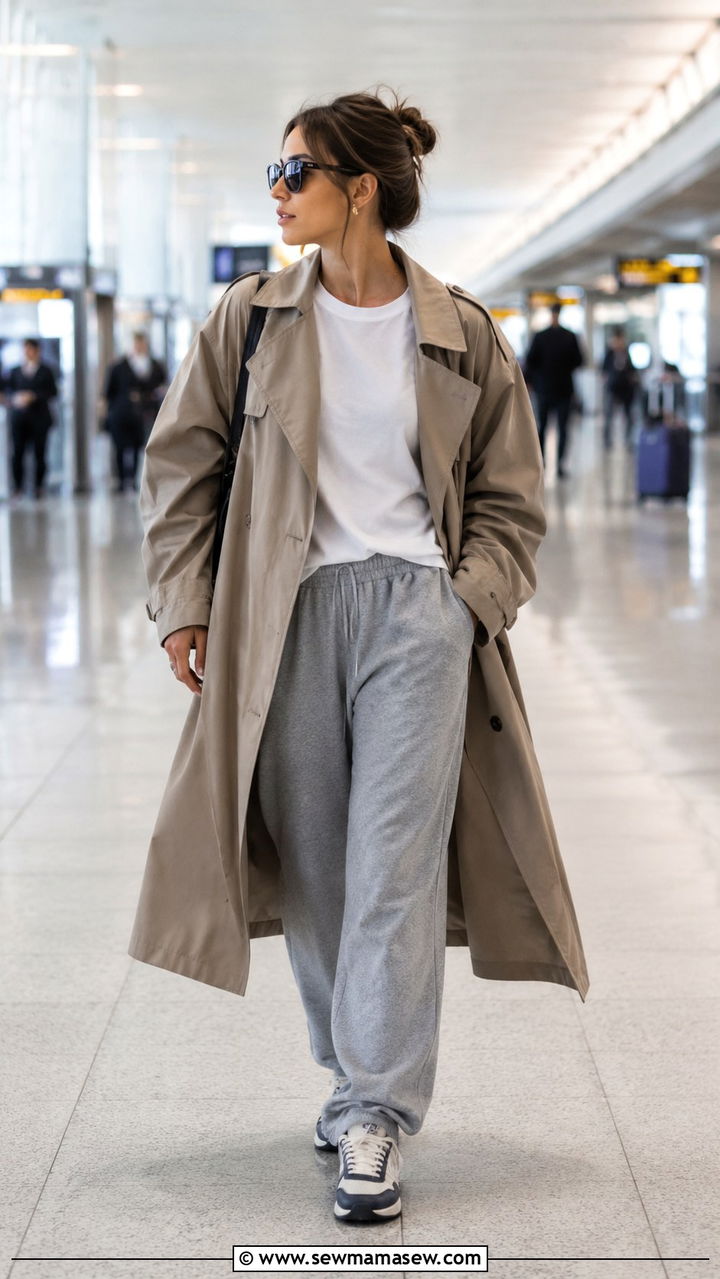 Trench Coat with Sweatpants and Retro Sneakers - 30 trench coat outfits inspo
