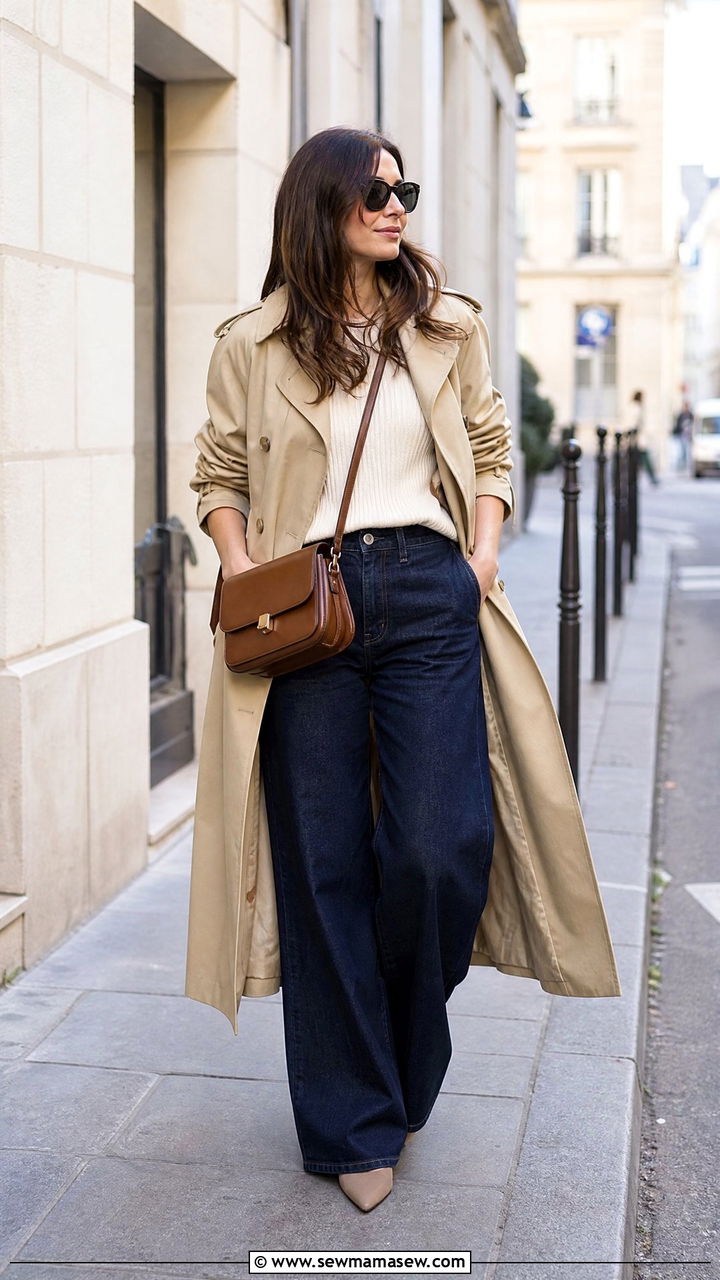Trench Coat with Wide Leg Jeans - 25 How to style wide leg jeans in spring