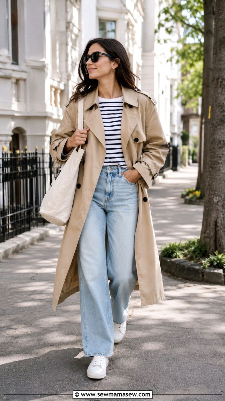 Trench Coat with Wide Leg Jeans - 20 Spring outfits for rectangle body