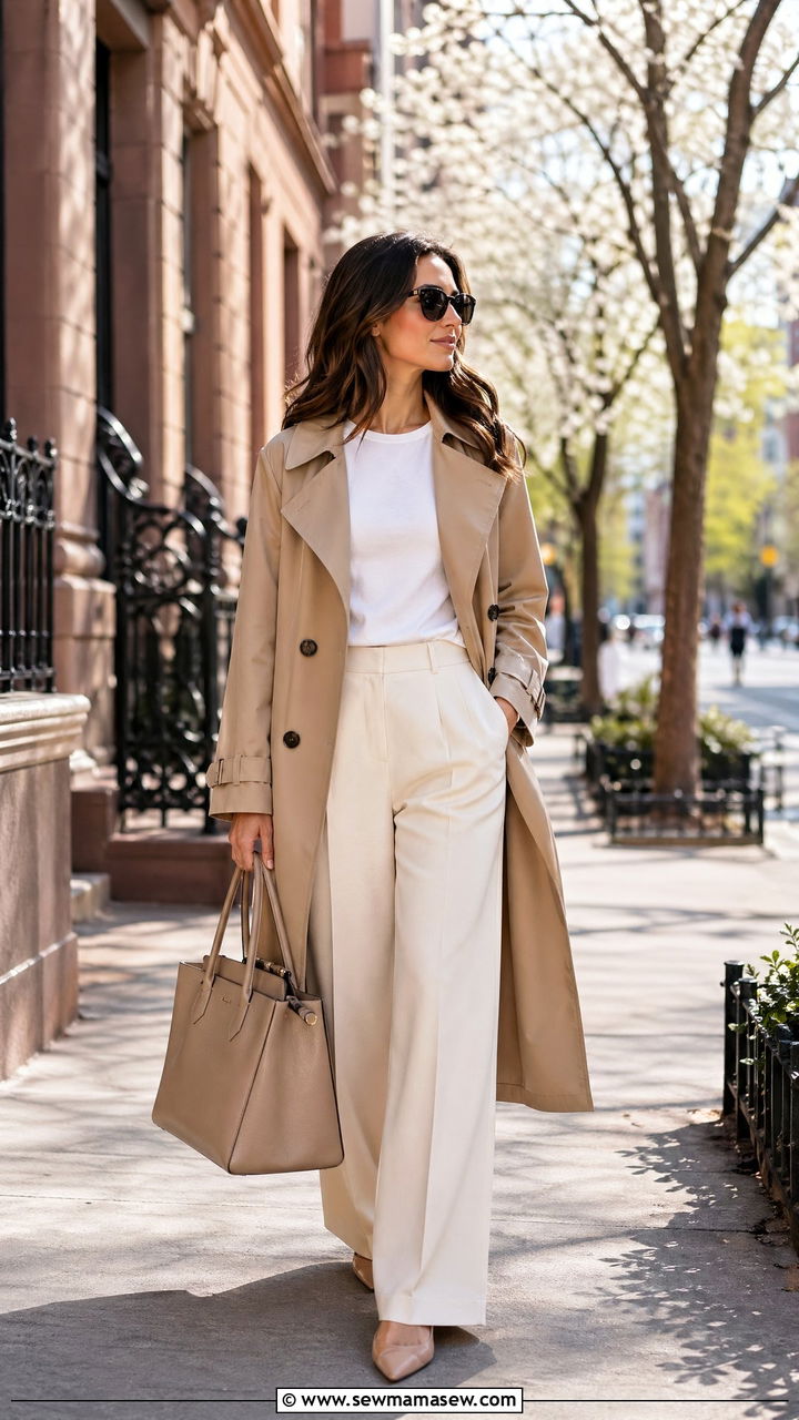 Trench Coat with Wide Leg Trousers Outfit - 35 Elegant spring outfits