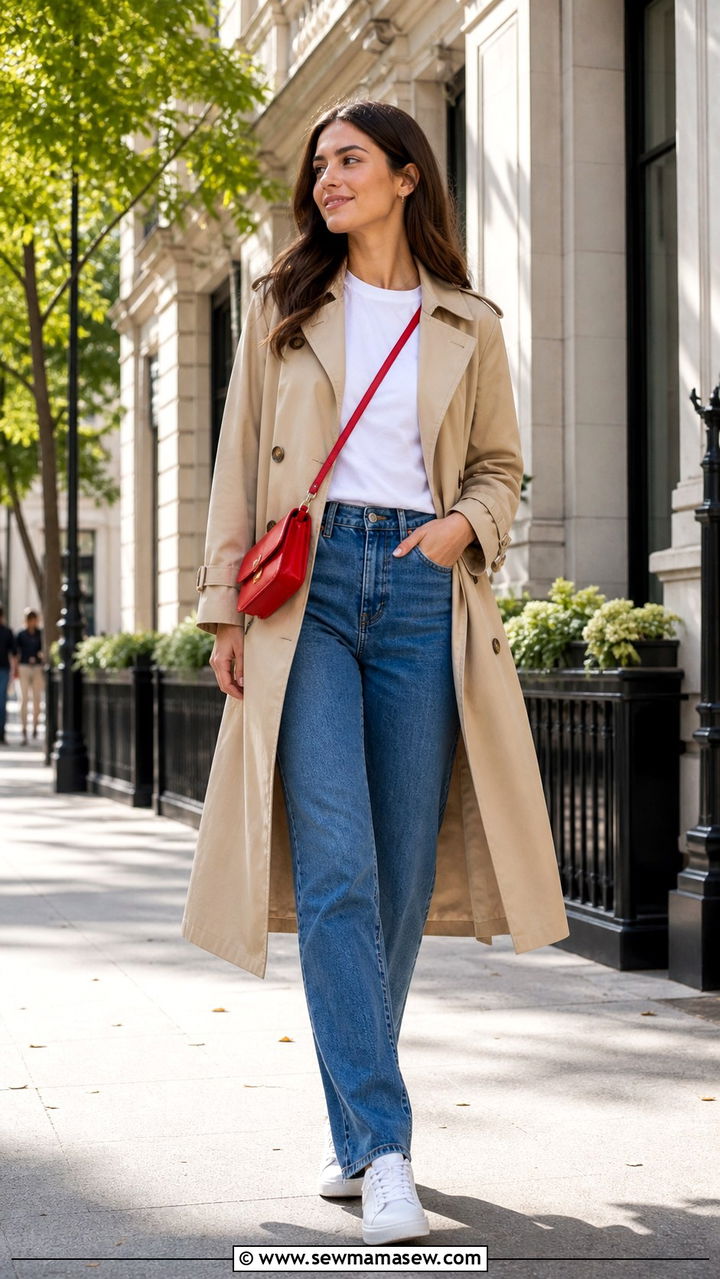 Trench Coat with a Pop of Color Accessory - 40 casual trench coat outfits