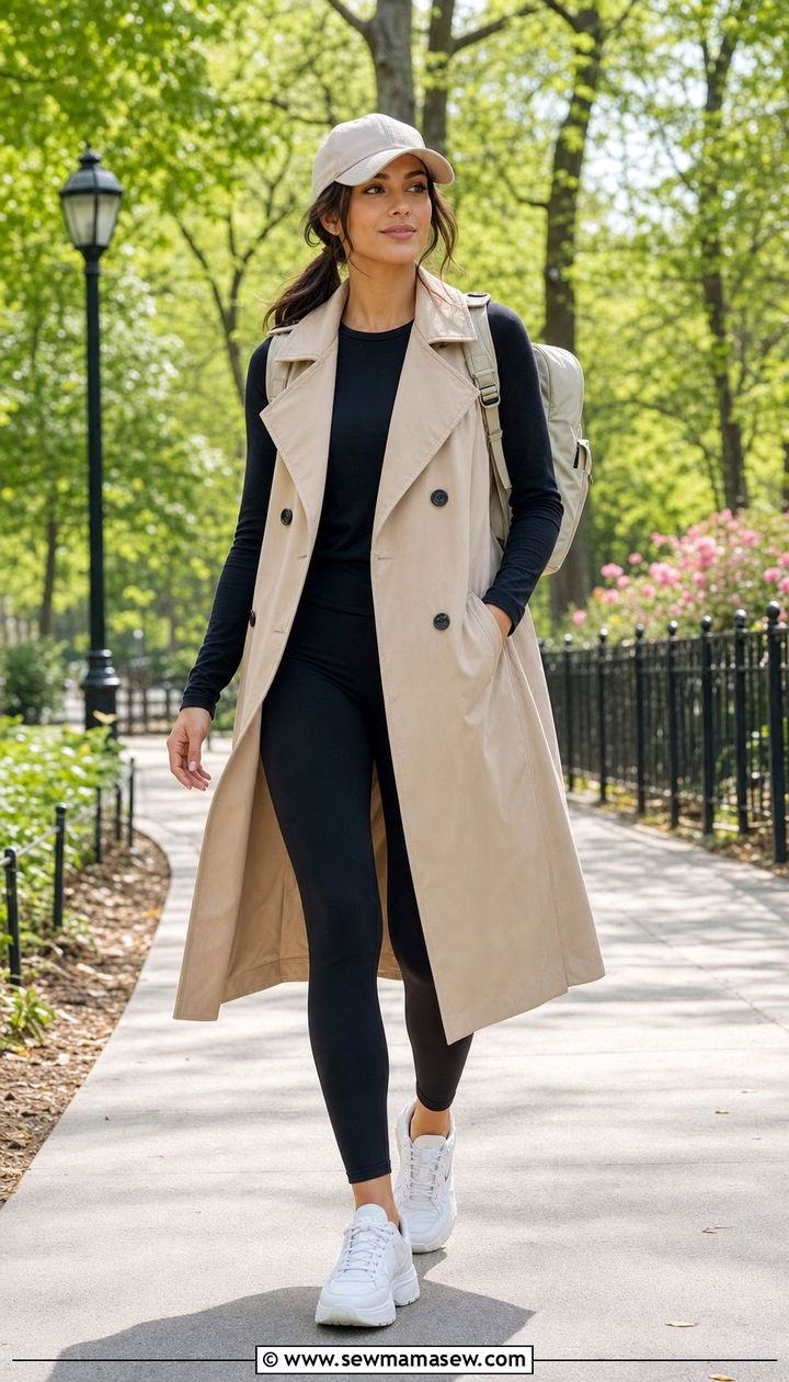 Trench Vest With Leggings And Baseball Cap - 25 spring outfits with baseball cap