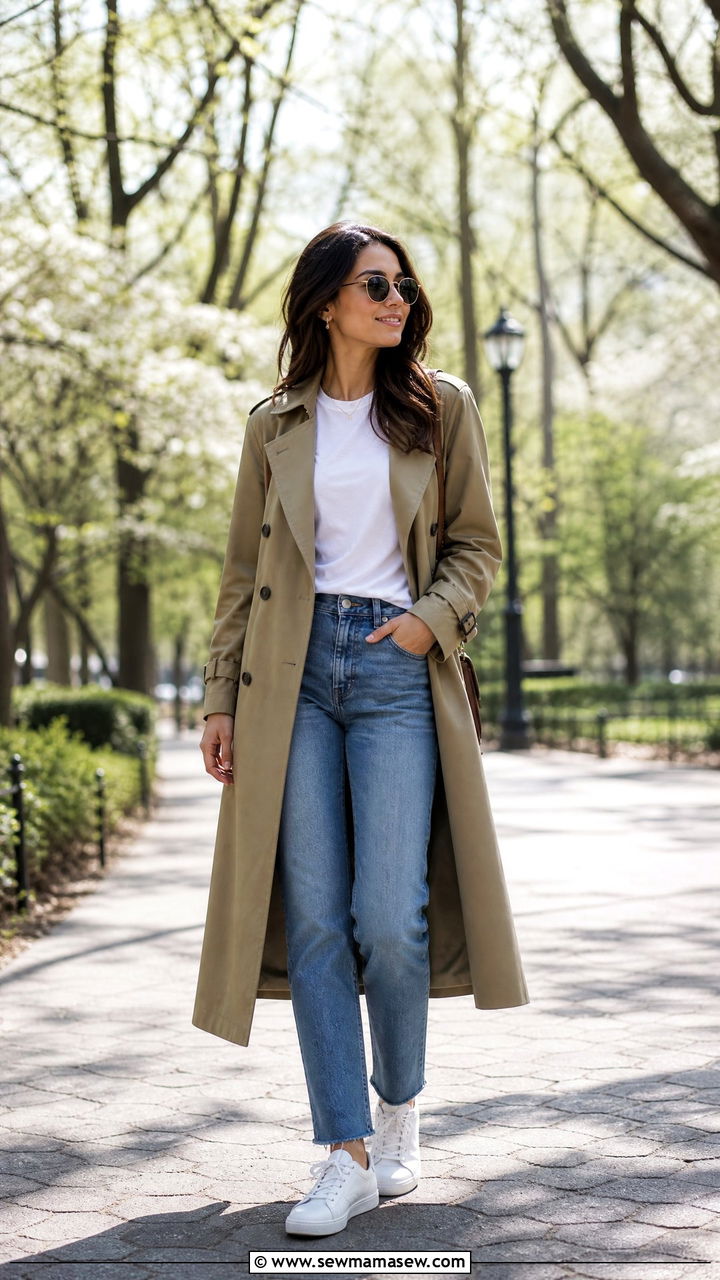 Trench coat and jeans park outfit - 25 Spring park outfits