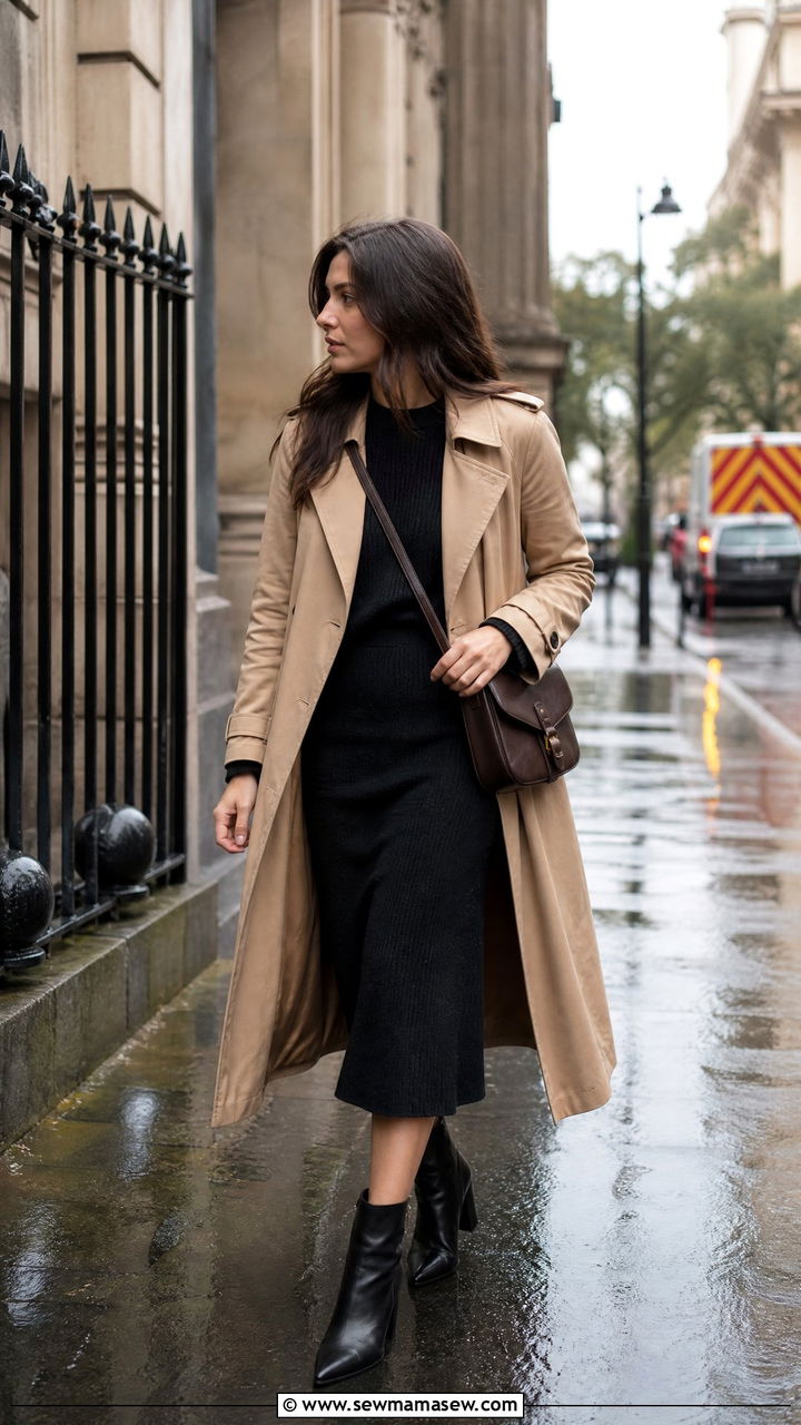 Trench coat and monochrome knit set - 25 classy dark academia outfits