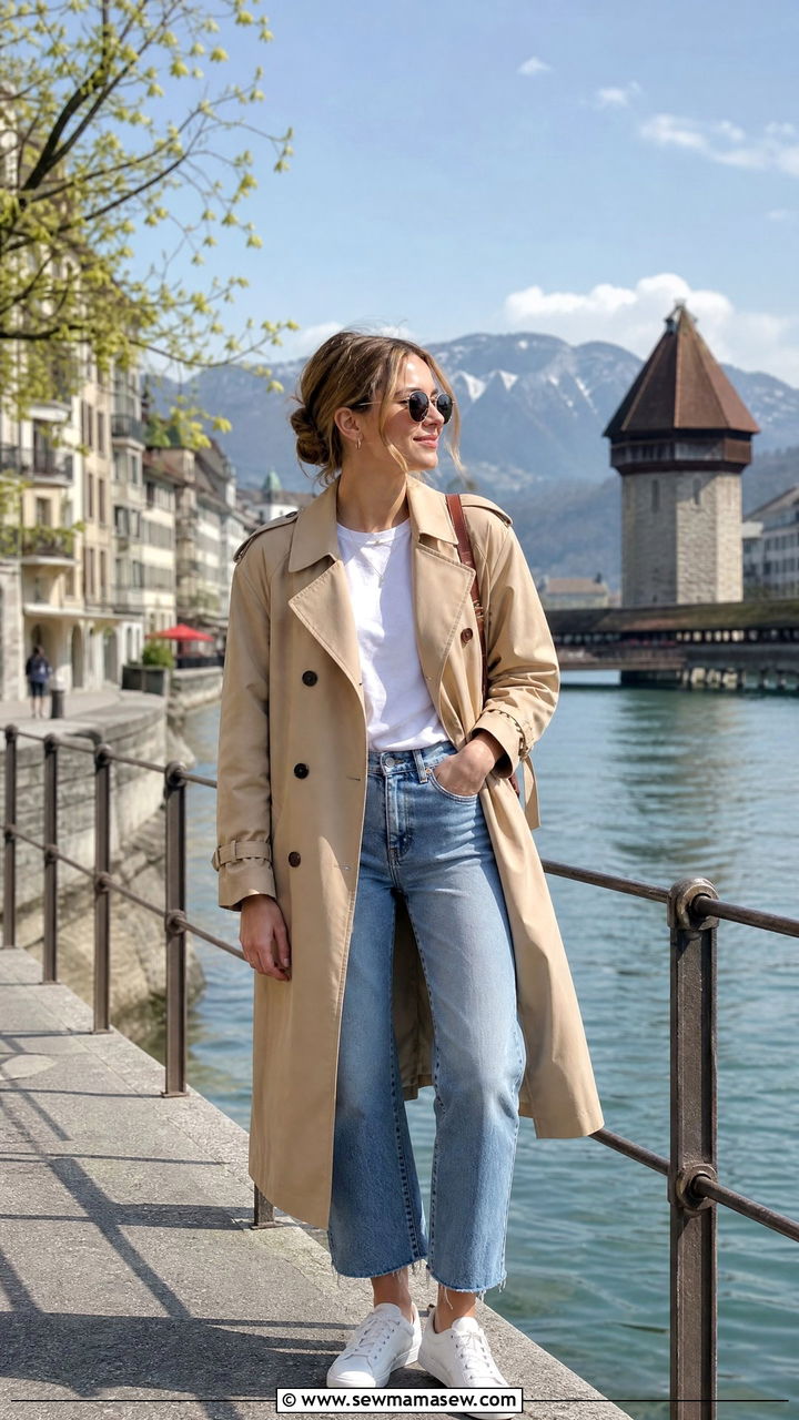 Trench coat and sneakers Lucerne - 35 Lucerne outfit ideas