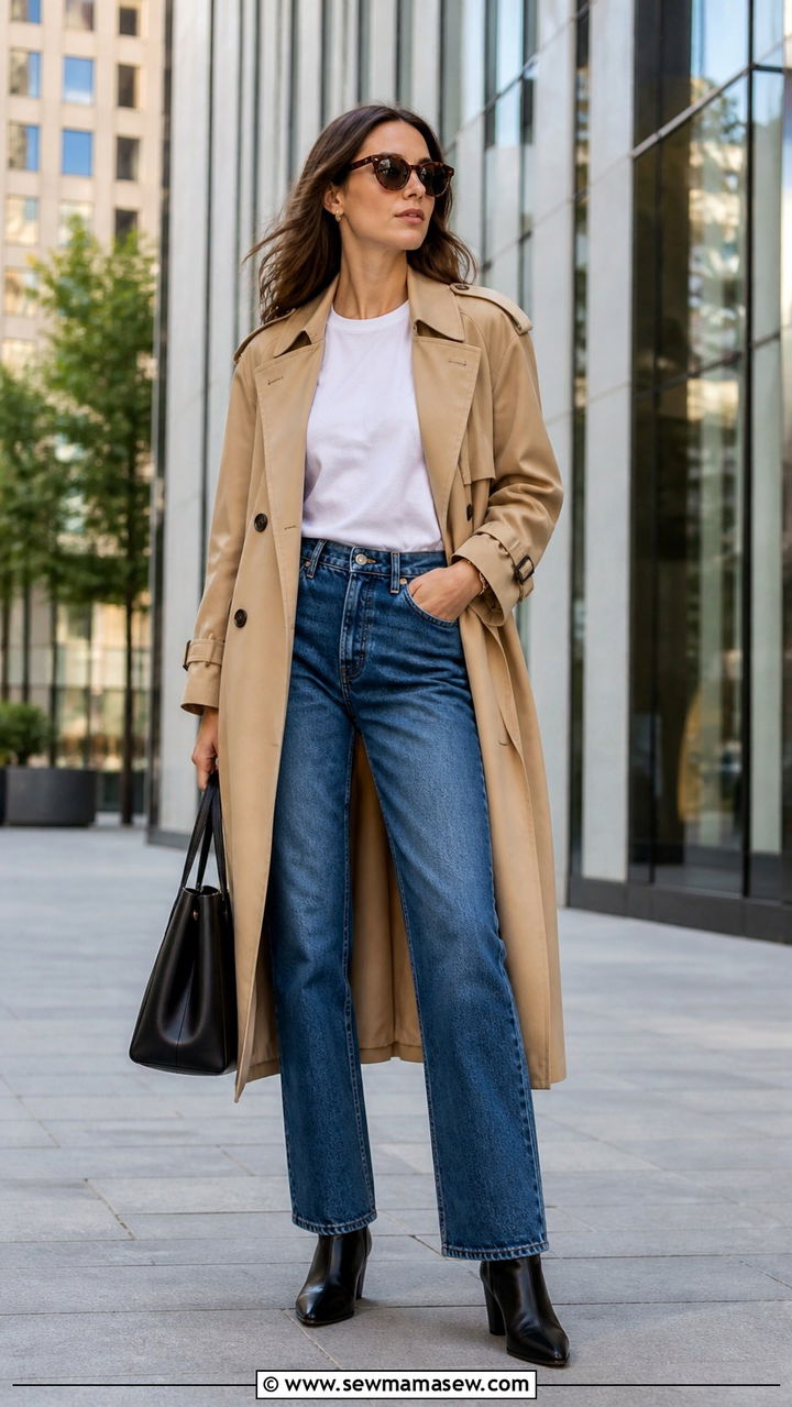 Trench coat and straight leg jeans with ankle boots - 40 What to wear in Sydney