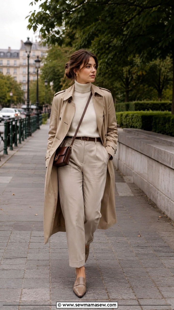 Trench coat and tailored trousers outfit - 25 Urban planner outfit ideas
