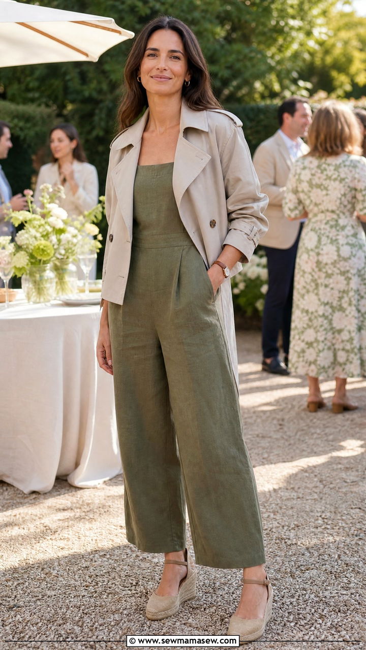 Trench coat over a jumpsuit summer look - 30 summer trench coat outfit ideas