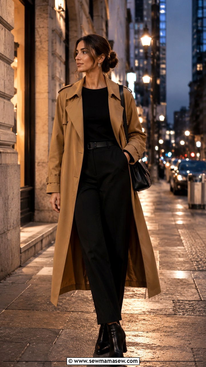 Trench coat over an all black base - 30 How to style a trench coat in spring