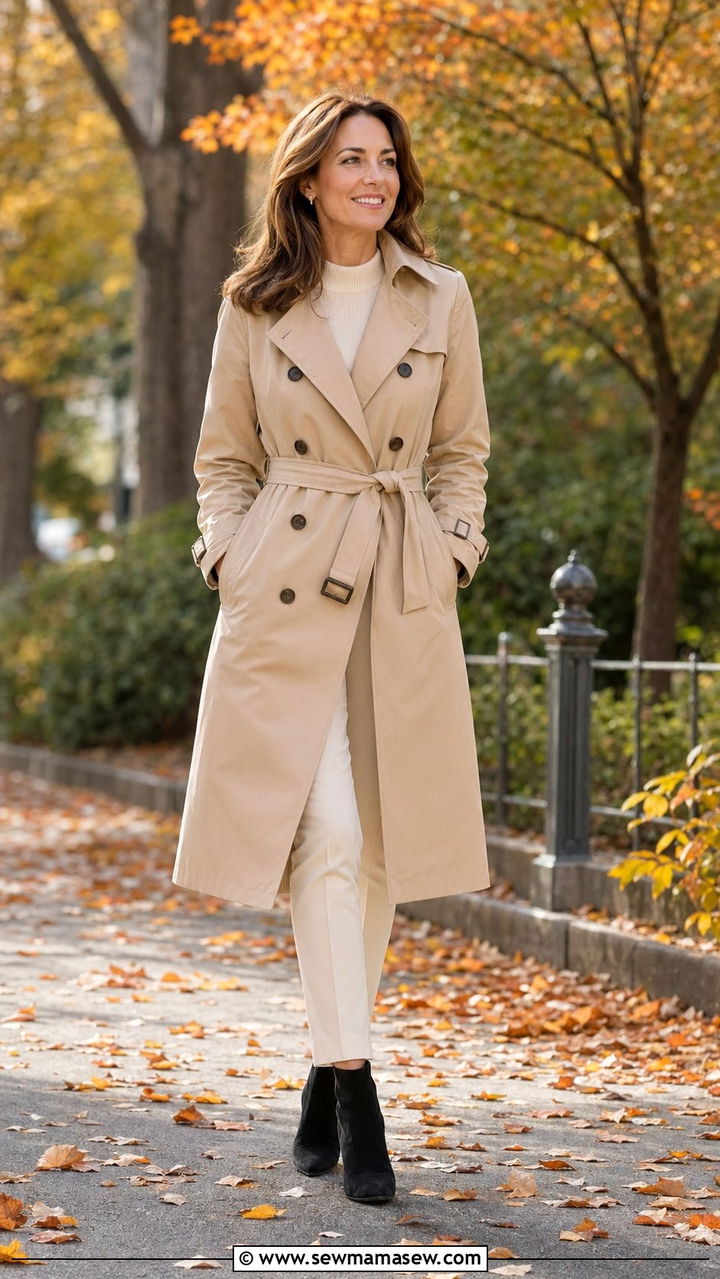 Trench coat over cashmere sweater and ankle boots outfit - 35 Ageless outfit ideas