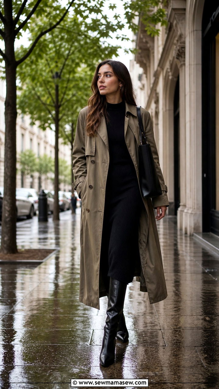 Trench coat over workwear dress outfit - 40 office outfits