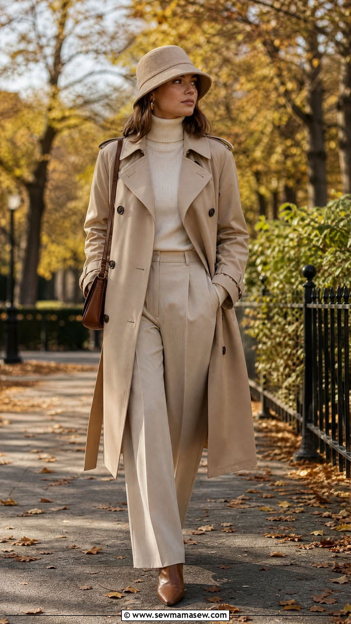 Trench coat turtleneck and trousers bucket hat outfit - 25 How to style a bucket hat
