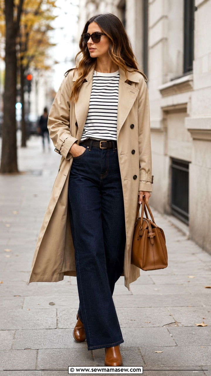 Trench coat wide leg jeans and ankle boots - 20 Wide leg jeans outfit ideas with a trench coat