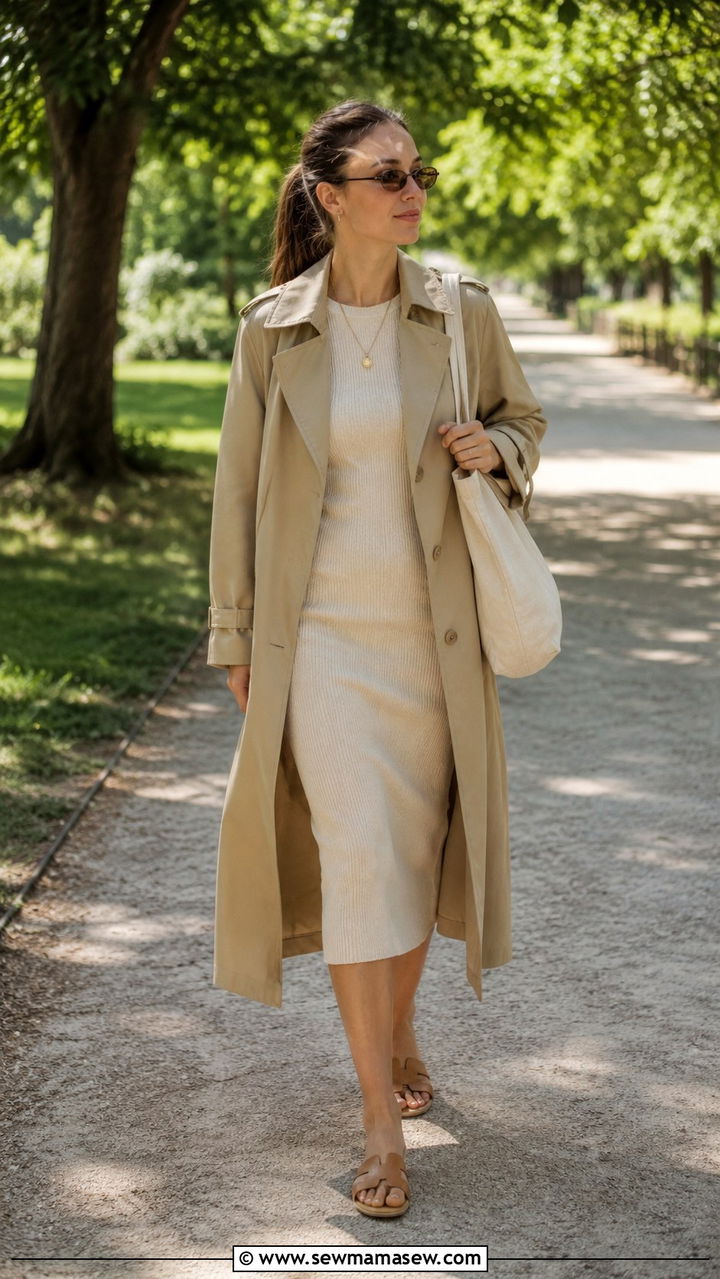 Trench coat with a ribbed knit dress - 30 How to style a trench coat in spring