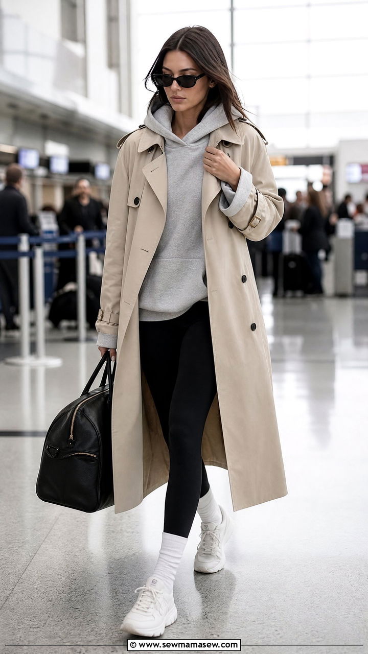 Trench coat with athleisure outfit - 35 Model off duty outfit ideas