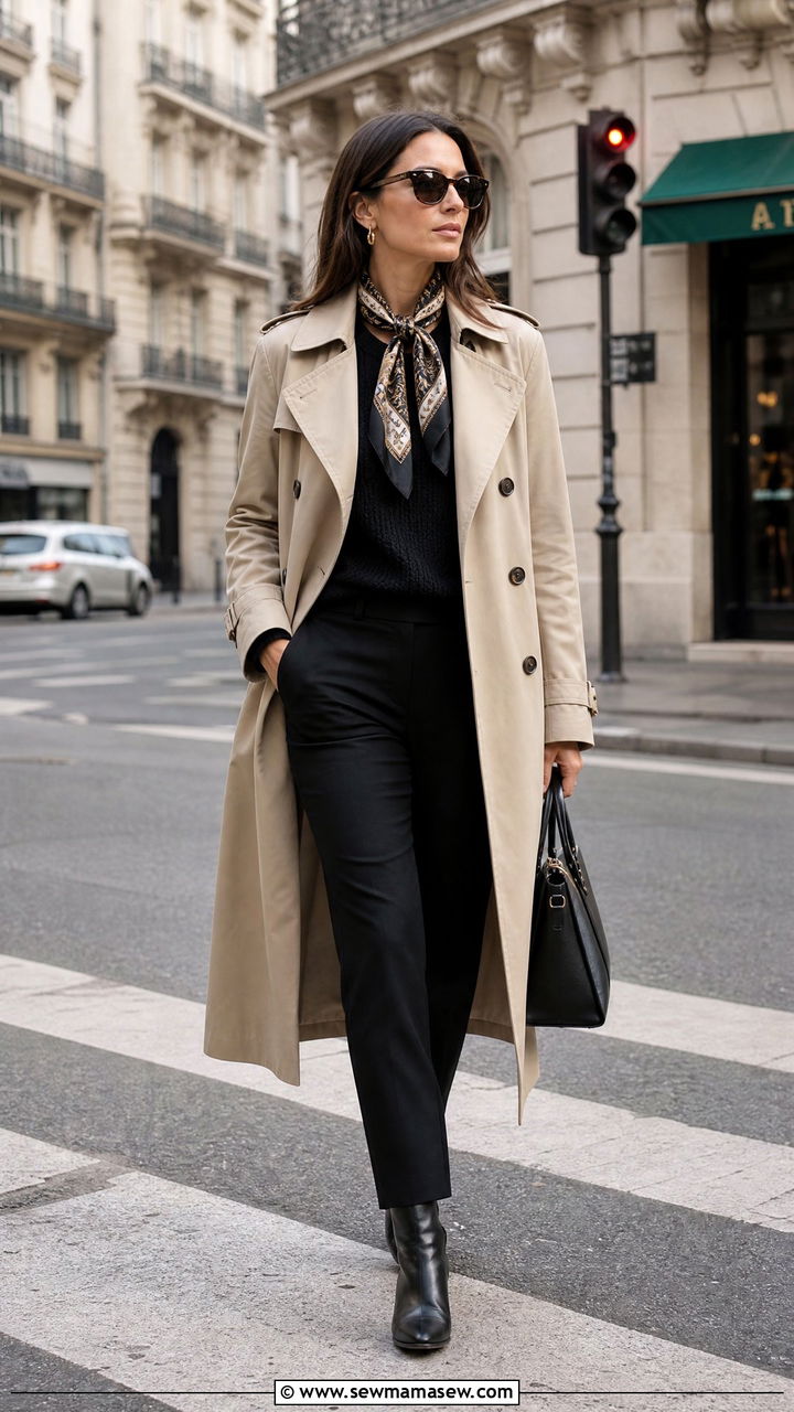 Trench coat with black pants - 30 Elevated casual outfit ideas for women over 50